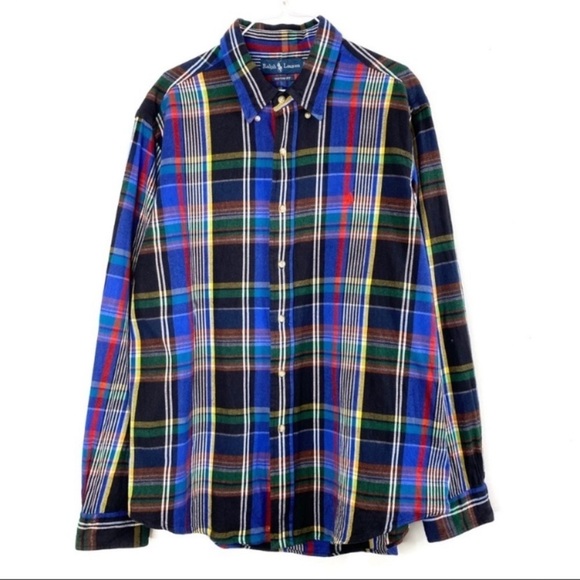 RALPH Lauren Vintage Custom Fit Plaid Flannel Shirt in Blue with Red - Picture 3 of 8